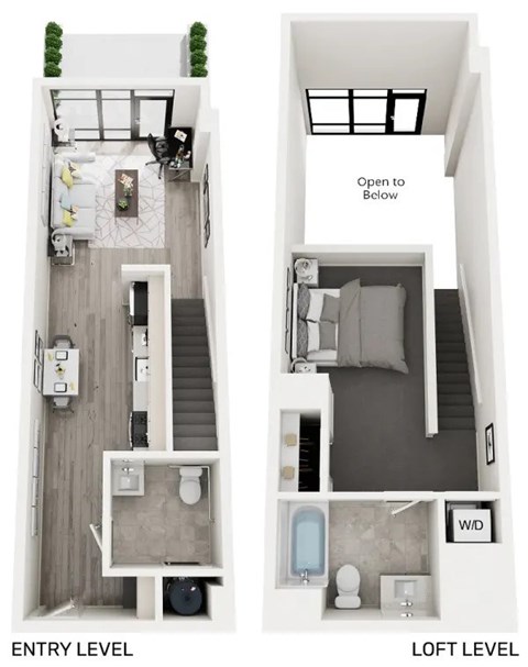 Floor plan for studio, 1.5 baths, 736 sqft
